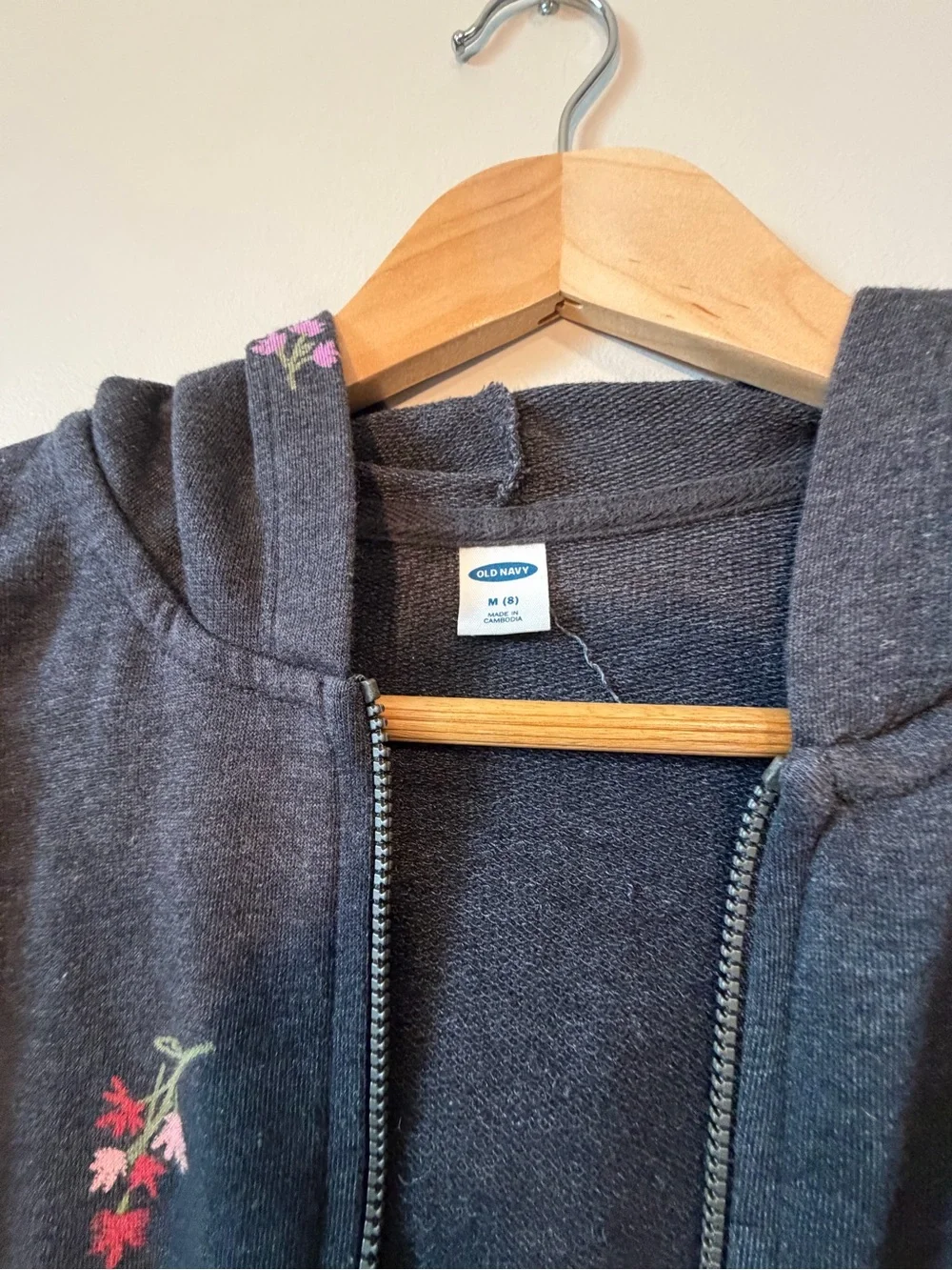 Old Navy Black Hooded Zip Sweatshirt with Floral Print